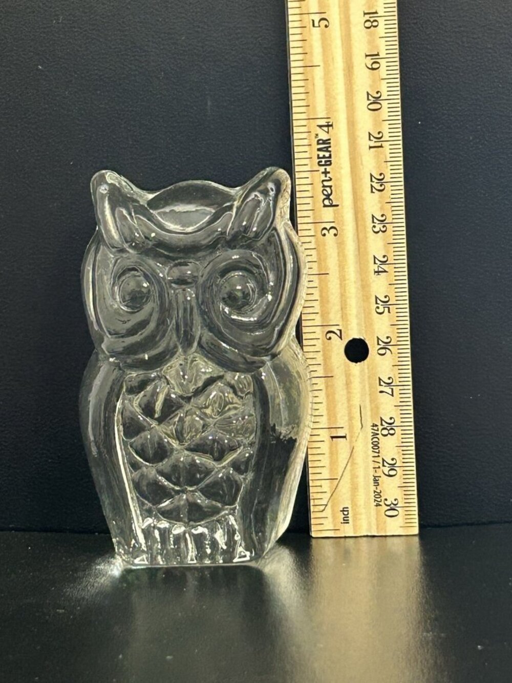 1970s Viking Clear Glass OWL Figurine Paperweight MCM Bookend Handmade USA 3.5" - Picture 8 of 9